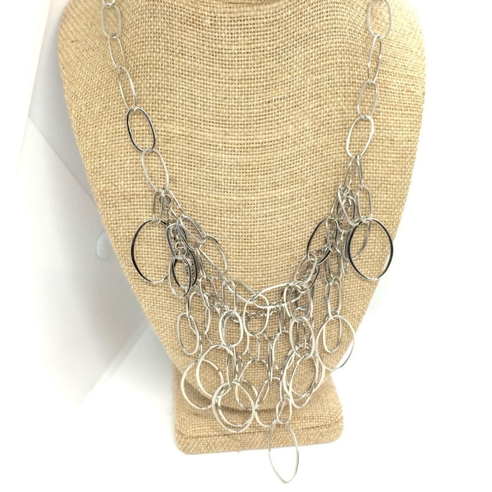 Talbots Necklace Silver Tone Layer Link Statement Bib Necklace Interlocking Loop